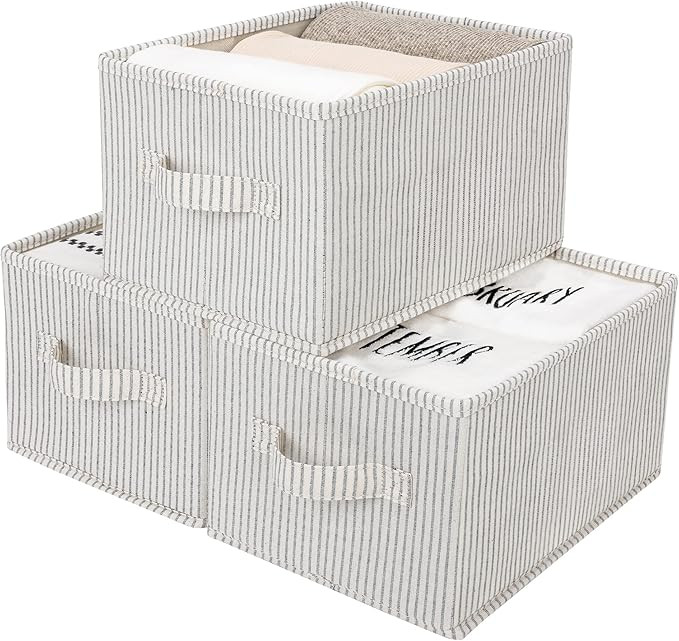 StorageWorks Closet Storage Bins With Handles, Decorative Storage Baskets, Rectangle, Gray and Wh... | Amazon (US)