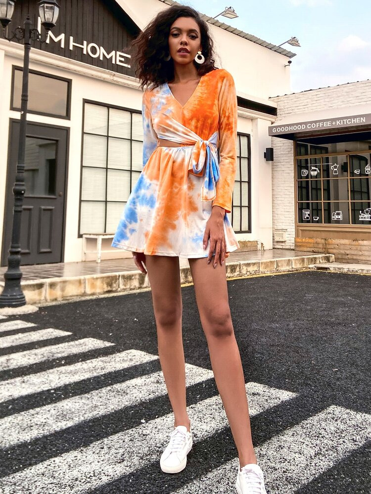 Double Crazy Cut Out Tie Dye Dress | SHEIN