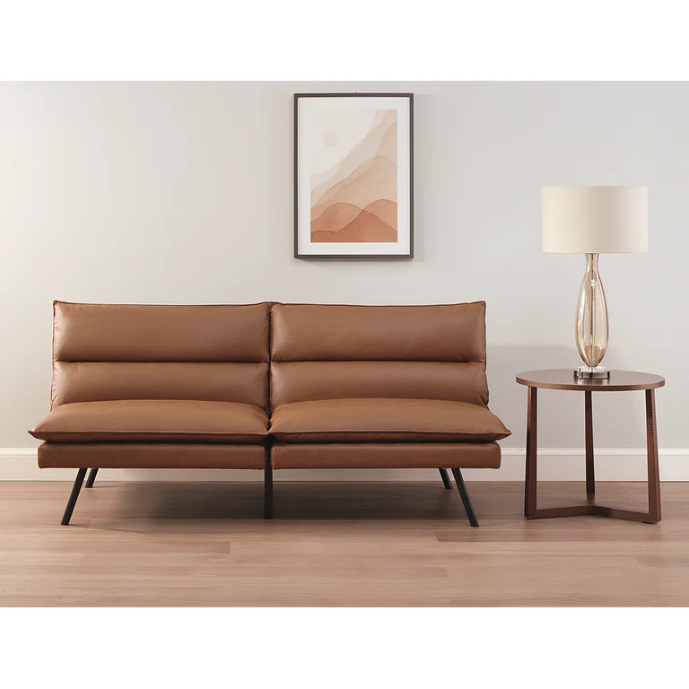 Mainstays Pillow Top Futon with 71.25in. x 33.46in. x 31.49in, Camel Faux Leather | Walmart (US)