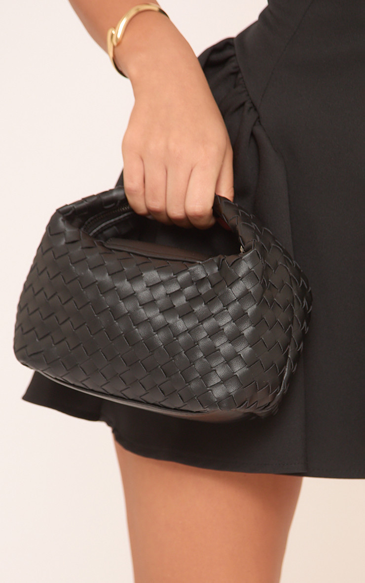 Cruise Woven Detail Shaped Grab Bag In Black Faux Leather | EGO Shoes (US & Canada)