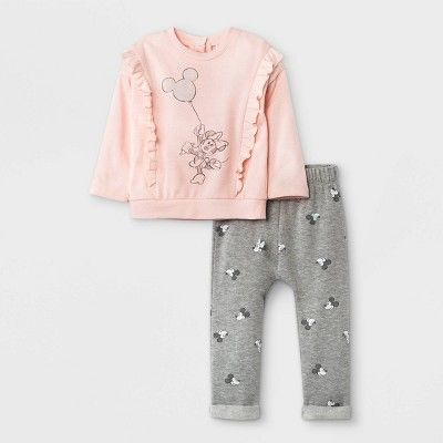 Baby Girls' 2pc Minnie Mouse Fleece Pullover and Jogger Set - Light Pink | Target