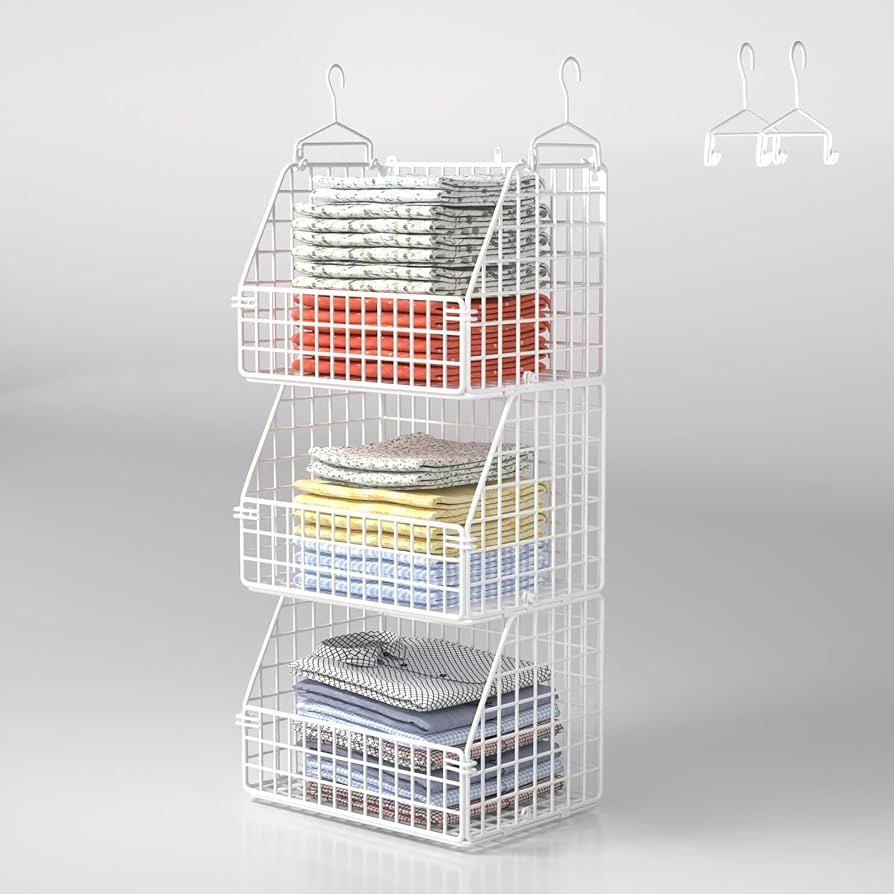 Hanging Closet Organizer and Storage, Clothes Hanging Shelves Wire Baskets for Clothing Sweaters ... | Amazon (US)