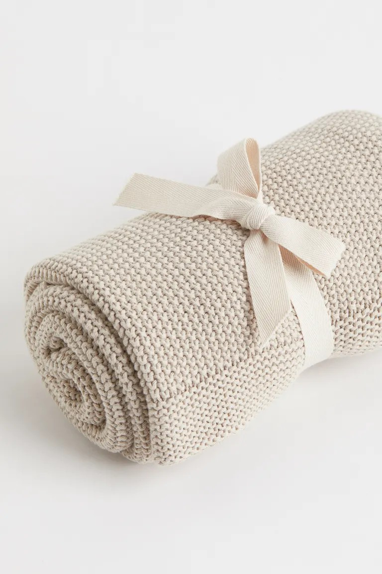 Moss-stitched Cotton Blanket - Light beige - Home All | H&M US | H&M (US + CA)