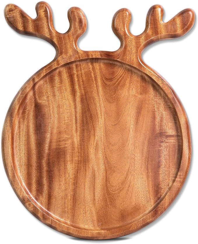 Solid Wood Serving Platter with Antler Handles (10inch Round - Set of 1) Decorative Plate Organiz... | Amazon (US)