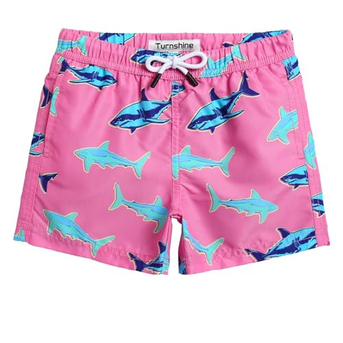 Turnshine Boys Swim Trunks Toddler Swim Shorts with Mesh Lining Quick Dry Board Shorts Kids Bathing Suits Swimwear for 2-16T Shark Pink 5-6 Years | Amazon (US)