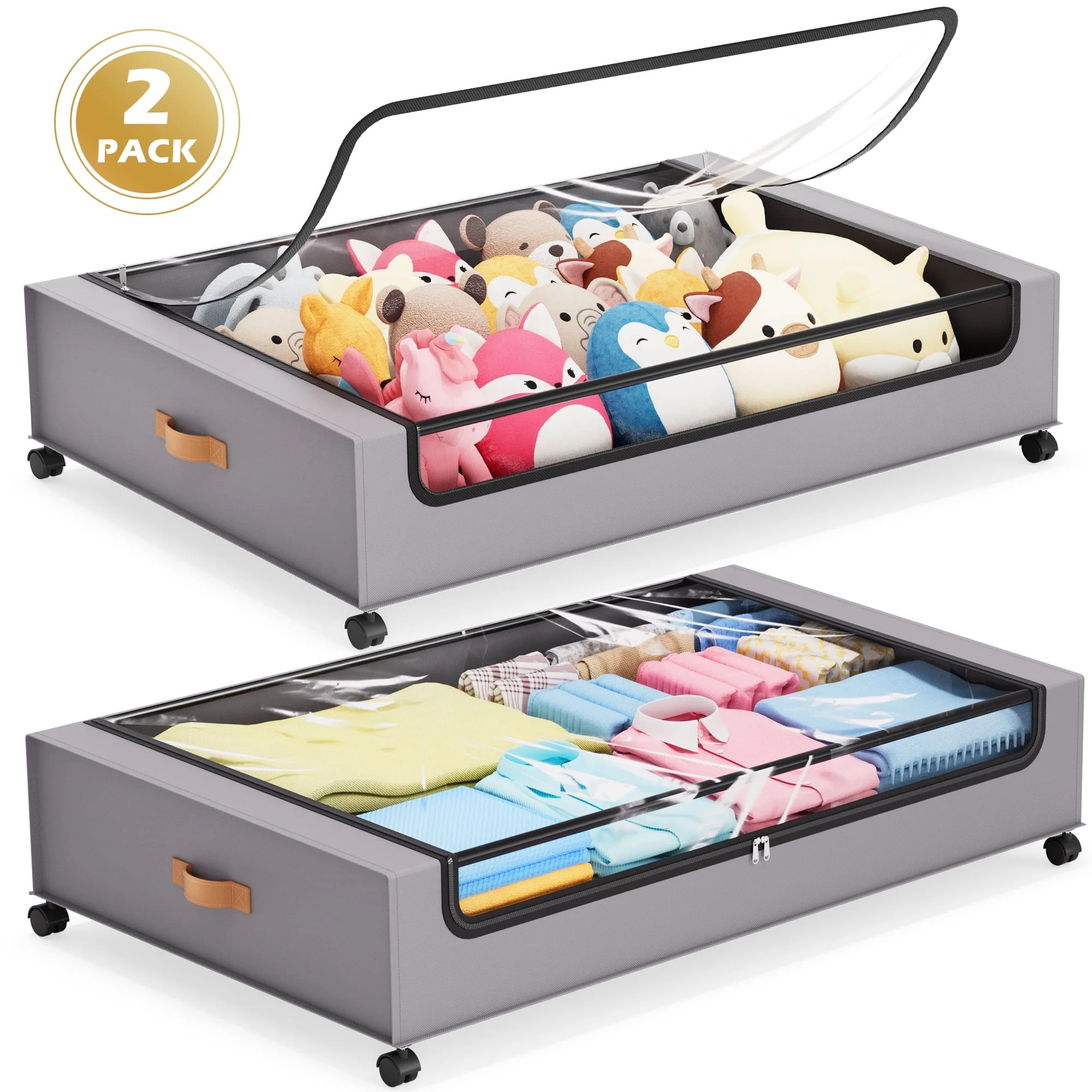 YOUPINS XXL 66L Under Bed Storage Bins with Wheels & Clear Lids – Rolling Containers for Clothe... | Walmart (US)