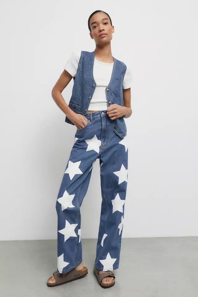 BDG Dropped-Waist Straight Leg Jean — Star Print | Urban Outfitters (US and RoW)