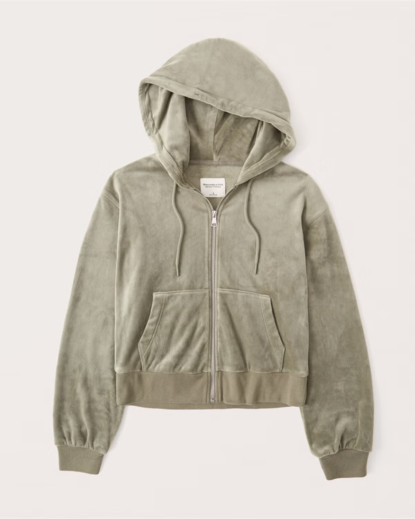 Women's Velour Full-Zip Sweatshirt | Women's Clearance - New Styles Added | Abercrombie.com | Abercrombie & Fitch (US)