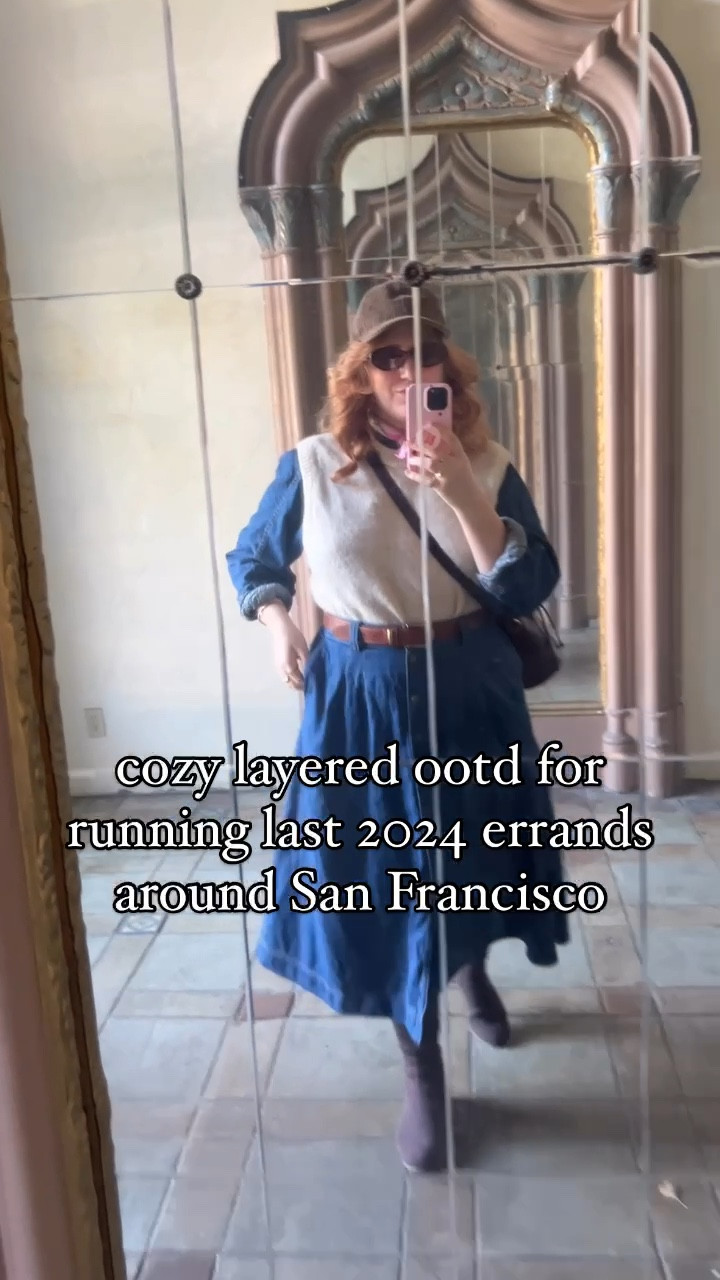It's so cold here in San Francisco today! I'm running last 2024 errands before festivities tonight. Wearing a sezane sweater vest layered over a denim shirt and skirt with high knee boots and a neck scarf for fun #sezane #sezanelovers #layered #winter #sweatervest #sanfrancisco #denim #cozy 

#LTKSeasonal #LTKStyleTip #LTKMidsize