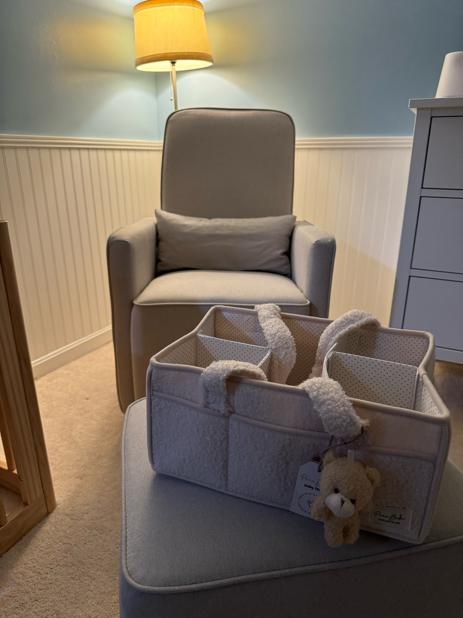 Possibly the cutest diaper caddy I’ve ever seen 🥹 nursery, nursery decor, home decor, baby, baby boy, boy nursery, nursery swivel chair with ottoman 

#LTKHome #LTKBaby
