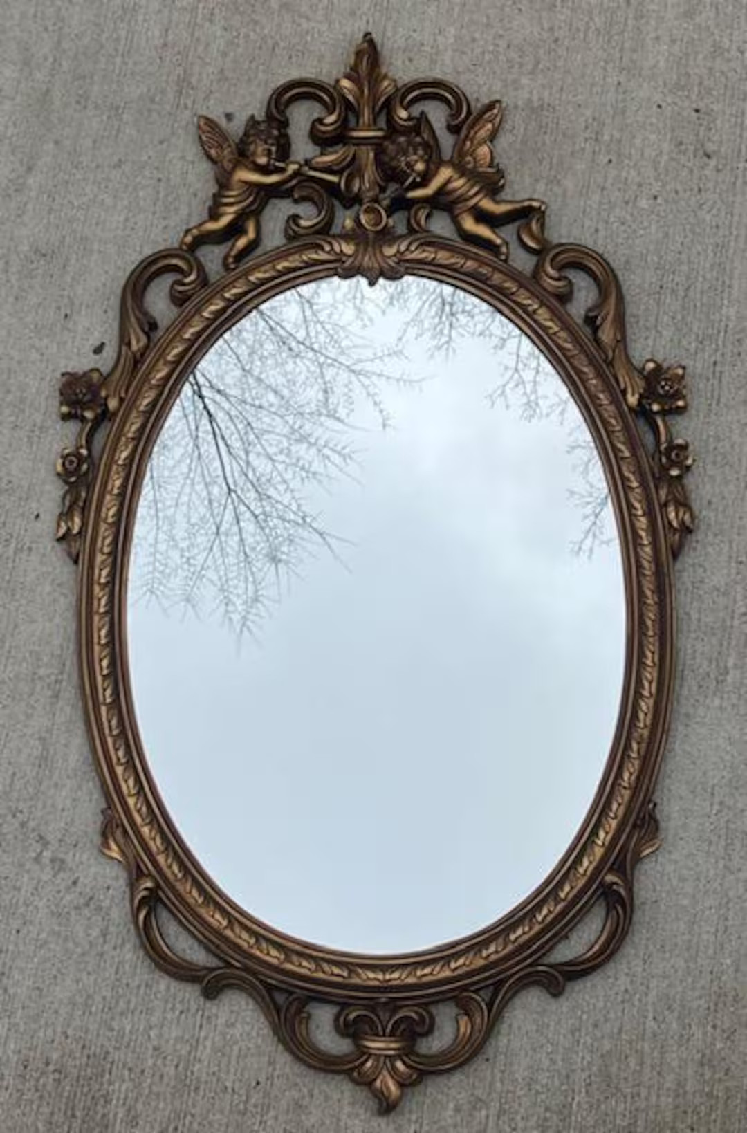 Vintage Hollywood Regency Cherub Fleur De Lis Syroco Gold Wall Mantel Mirror - Etsy | Etsy (US)