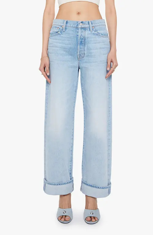 MOTHER The Dodger Button Hover Cuff Wide Leg Jeans in I Could Care Less at Nordstrom, Size 28 | Nordstrom