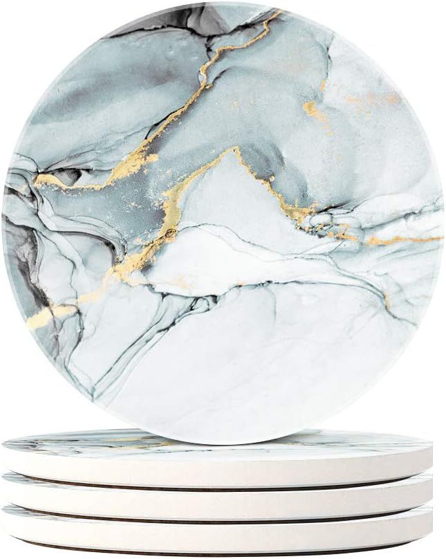 Lahome Marble Style Coasters - Round Drinks Absorbent Stone Coaster Set with Ceramic Stone and Co... | Amazon (US)