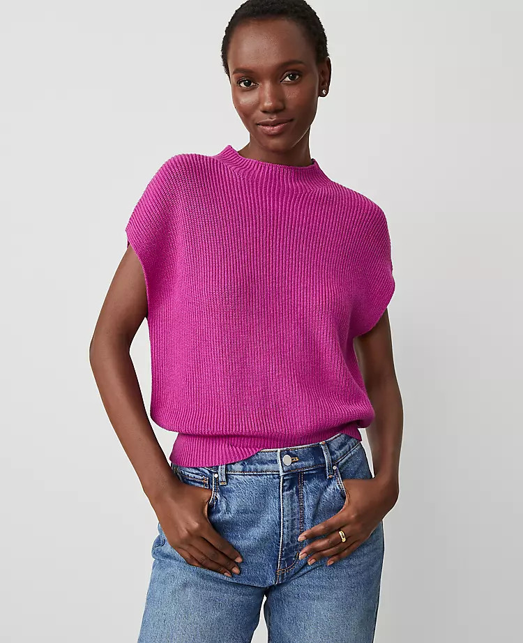 Ribbed Mock Neck Wedge Vest | Ann Taylor (US)