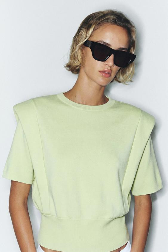Zara - Padded Shoulder Knit Top - White - S - Woman | Zara US