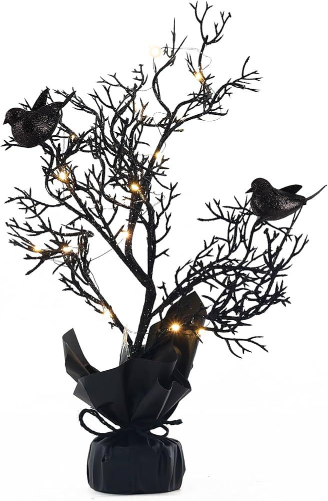 OYATON Small Black Halloween Tree with Orange Lights - Battery Operated Table Top Halloween Artif... | Amazon (US)
