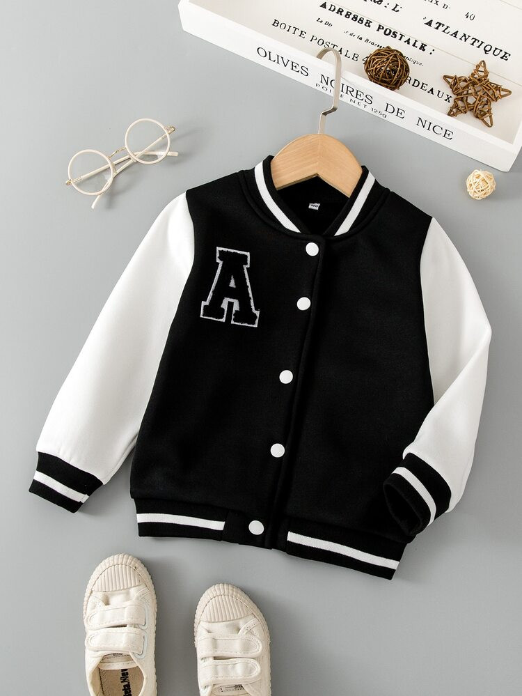 Toddler Boys Letter Patched Thermal Varsity Jacket | SHEIN