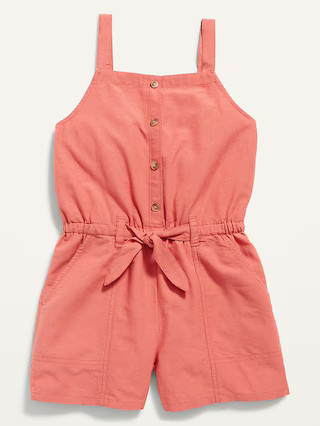 Sleeveless Button-Front Tie-Waist Romper for Girls | Old Navy (US)