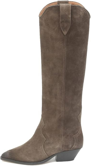 YIYA Women's Western Suede Cowboy Knee High Boots Classic Pointed Toe Chunky Low Heels Cowgirl Pu... | Amazon (US)