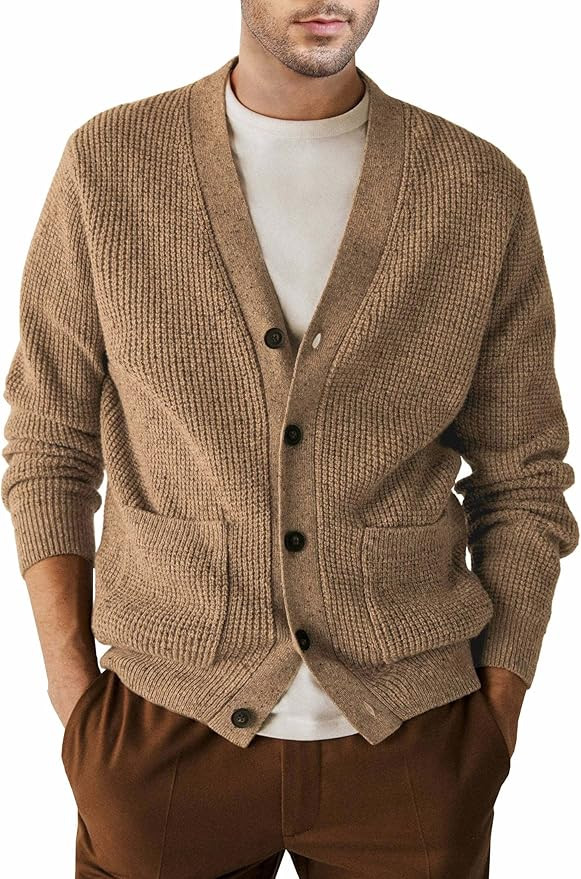 JMIERR Mens Cardigan Sweater Casual Button Down Long Sleeve V Neck Cable Knitt Sweaters with Pock... | Amazon (US)
