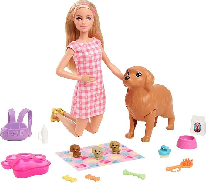 Barbie Doll & Pets Set, Blonde with Mommy Dog, 3 Newborn Puppies with Color-Change Feature & Pet ... | Amazon (US)
