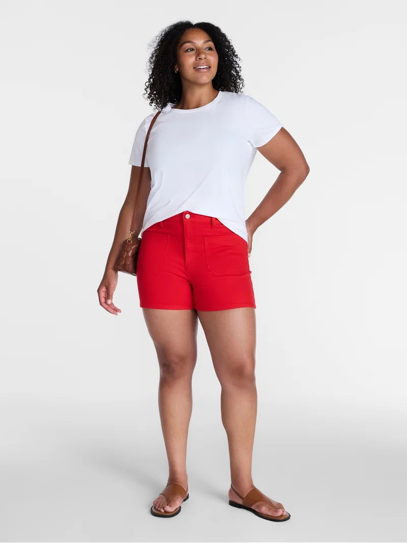 Time and Tru Women's High Rise Patch Pocket Denim Short, 4" Inseam, Sizes 0-20 | Walmart (US)