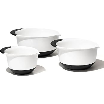 OXO Good Grips 3- Piece Plastic Mixing Bowl Set, 2500 ml,White/Black | Amazon (US)