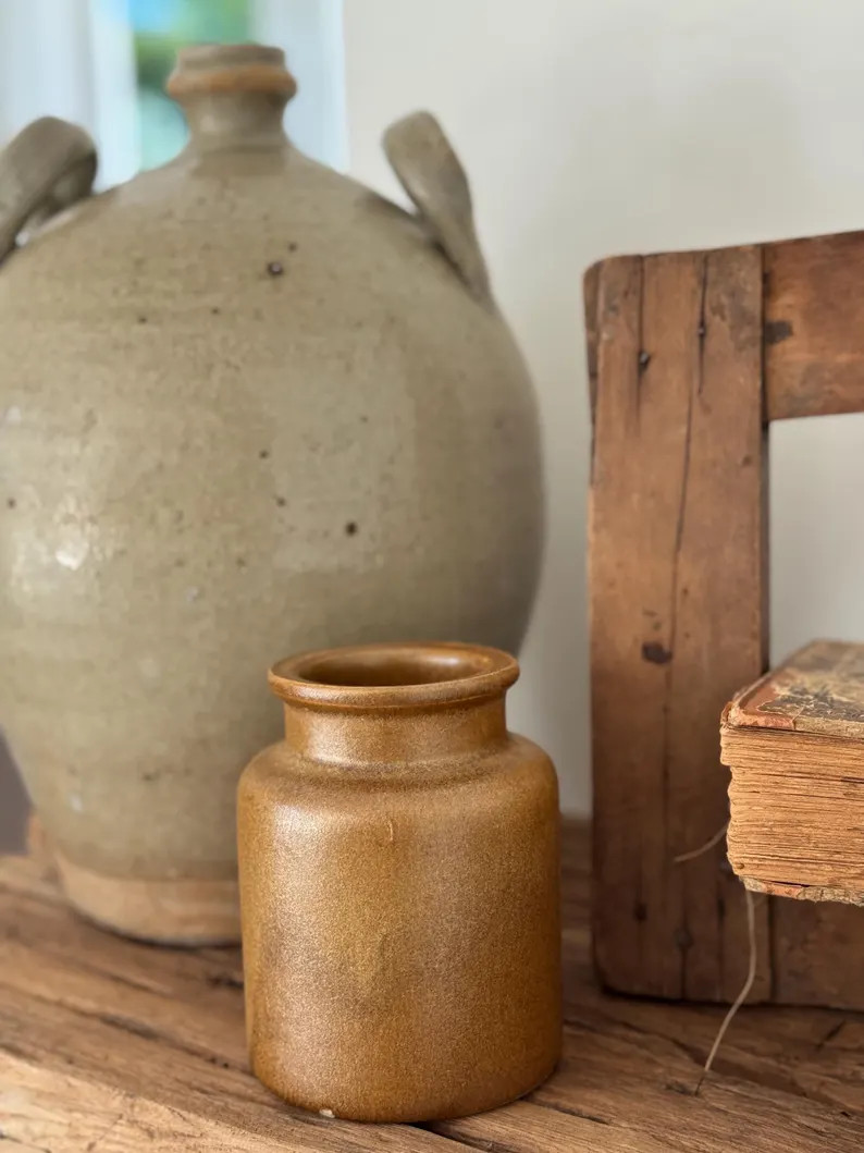 Vintage French Stoneware Mustard Pot – Ochre Brown Glazed Jar – Rustic French Country Kitchen... | Etsy (US)