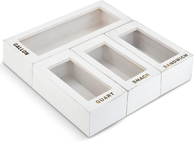 Wooden Ziplock Bag Storage Organizer, Plastic Bag Holder for Gallon Quart Snack Sandwich, Food Ba... | Amazon (US)