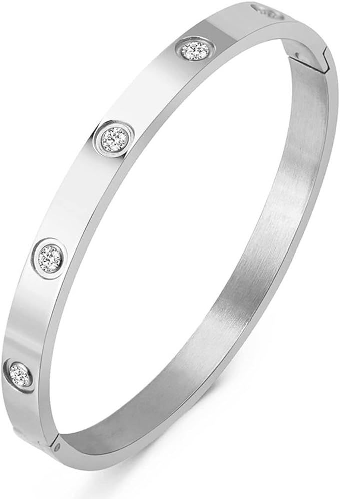 A D. ALLEN & DANMI. AD Jewelry 18 K Gold Plated Love Bangle Bracelet Stone Stainless Steel Bangle... | Amazon (US)