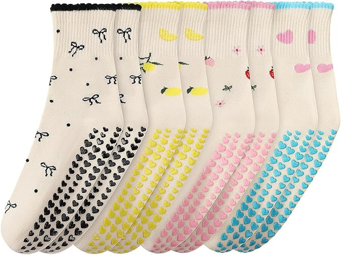 Jspupifip 4 Pairs Women Non-Slip Yoga Socks Cute Ruffle Grippy Socks for Pilates Barre Ballet Fit... | Amazon (US)