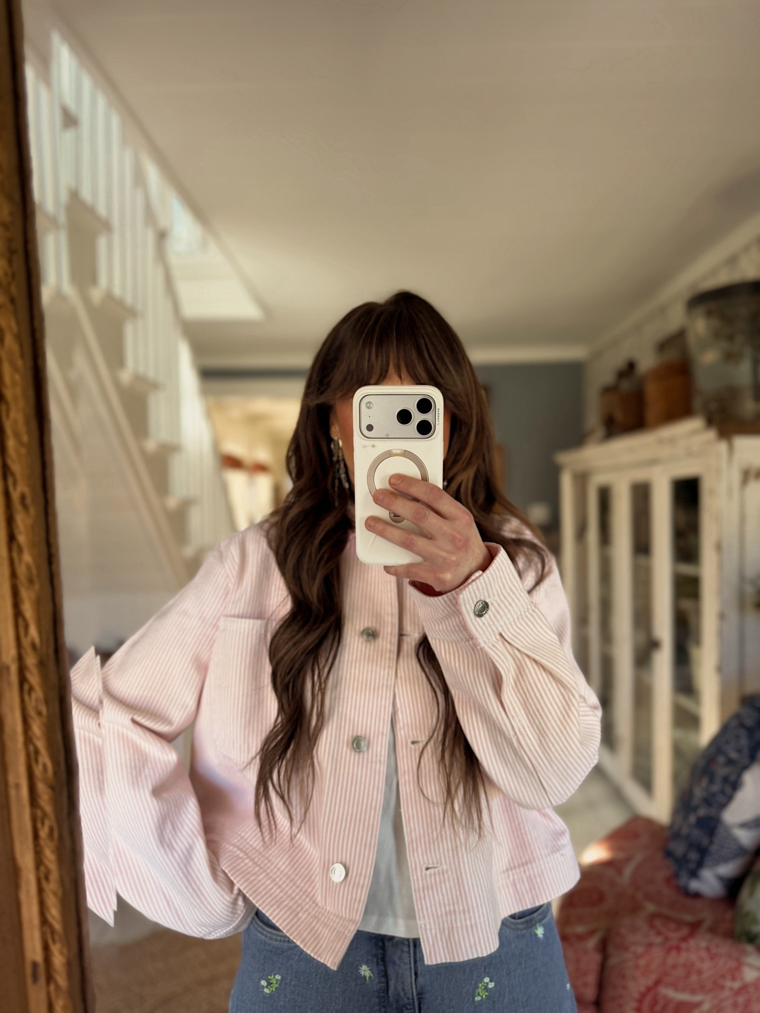 Cozy denim pink stripe cropped jacket. The cutest light layer! 

#LTKootd #LTKSeasonal #LTKmomlife