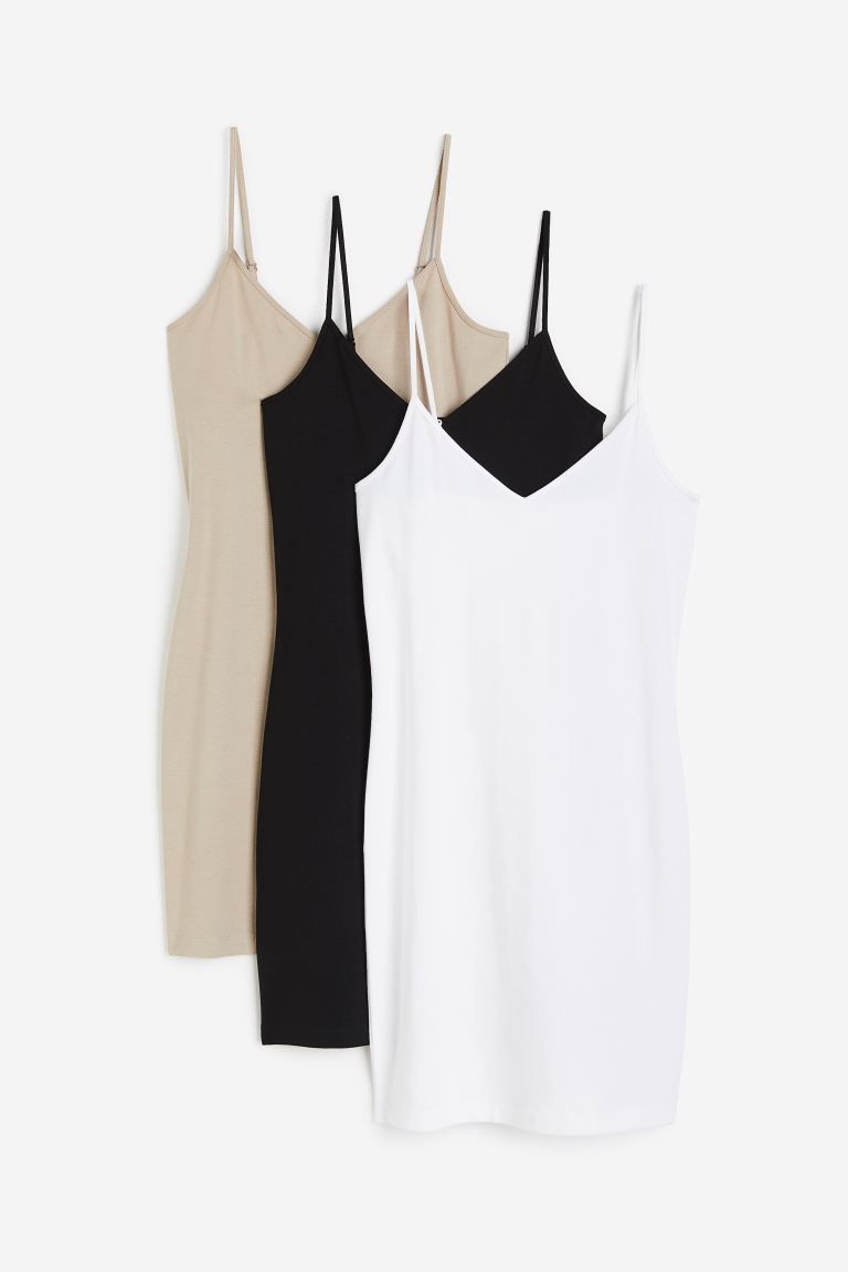 3-pack Slip Dresses - Black/beige/white - Ladies | H&M US | H&M (US + CA)