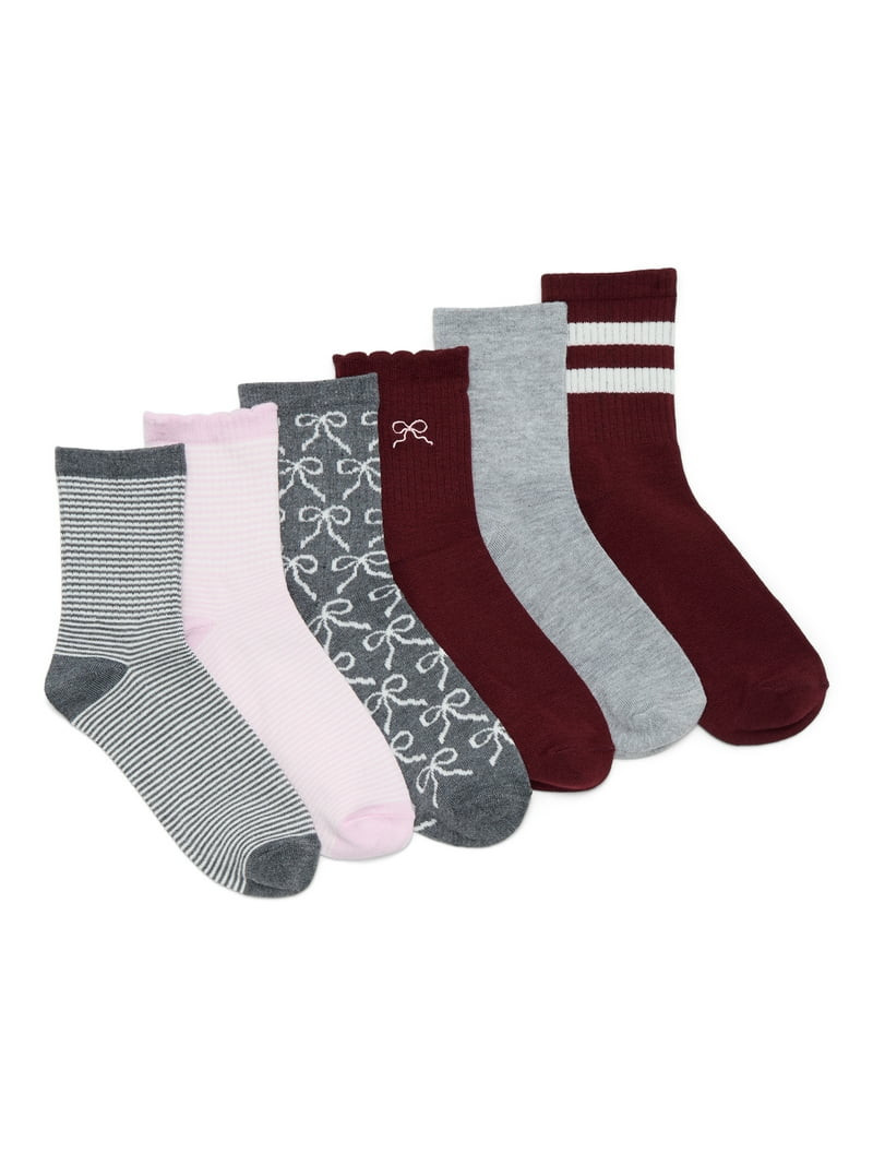 No Boundaries Women's Embroidered Scallop Edge Mid-Crew Socks, 6-Pack, Size 4-10 | Walmart (US)