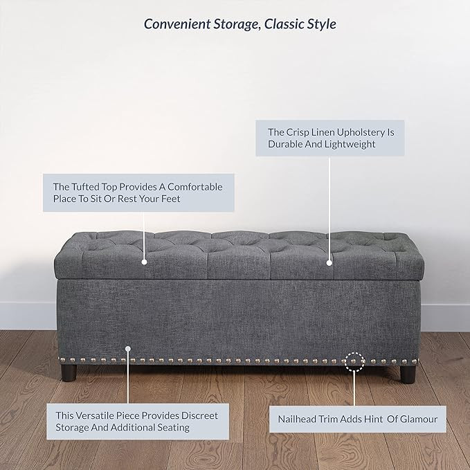 BELLEZE Modern 47 Inch Luxury Button Tufted Ottoman Bench Footrest Upholstered Linen Fabric Decor... | Amazon (US)