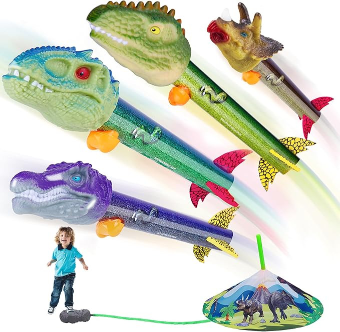 Dinosaur Toy Rocket Launcher for Kids - Launch Up to 100 Ft, 4 Rockets, Outdoor Outside Toys for ... | Amazon (US)
