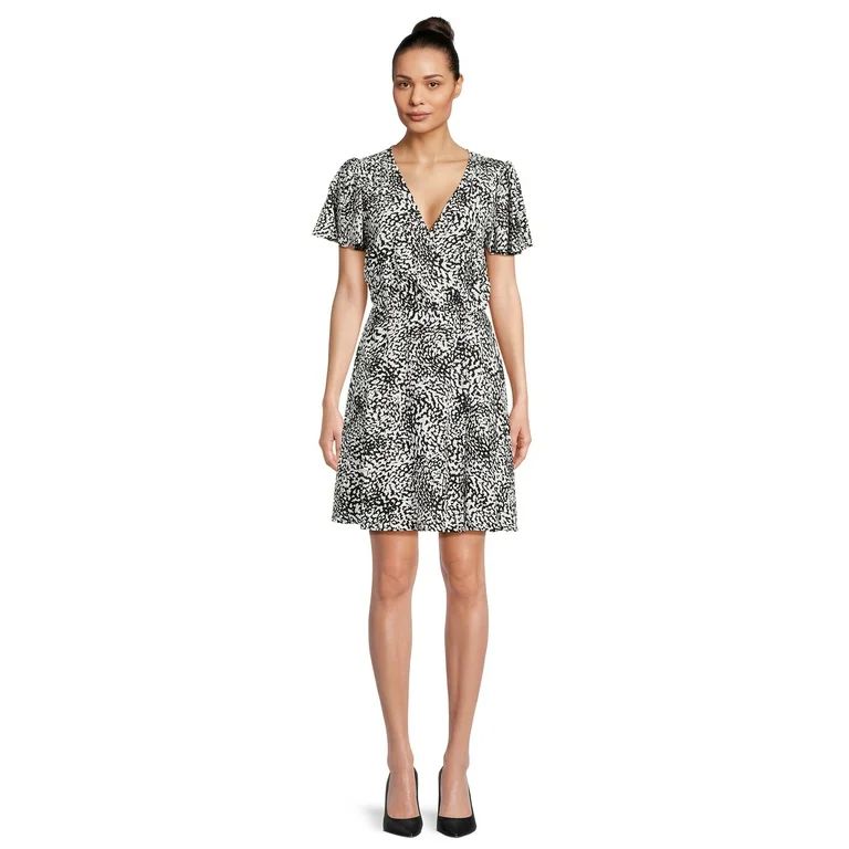 Time and Tru Women's Flutter Sleeve Faux Wrap Dress, Sizes XS-XXXL | Walmart (US)