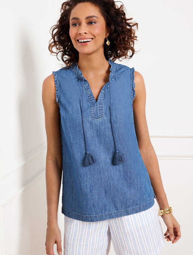 Denim Ruffle Trim Shell | Talbots