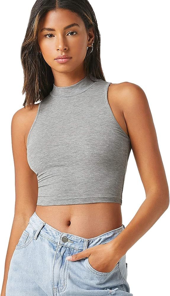 Verdusa Women's Casual High Neck Sleeveless Solid Crop Halter Tank Top | Amazon (US)