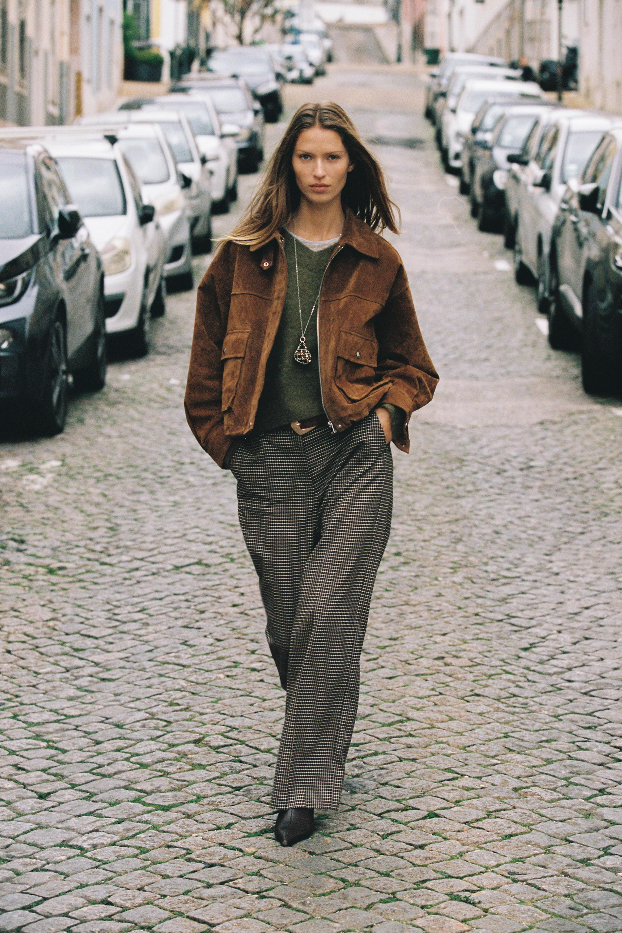 STRAIGHT-LEG PLAID BELTED PANTS | Zara US