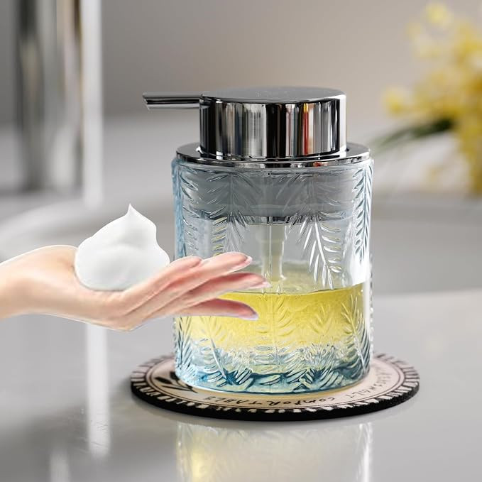 Glass Foam Soap Dispenser for Kitchen & Bathroom - Refillable Liquid Soap Dispenser with Large Si... | Amazon (US)