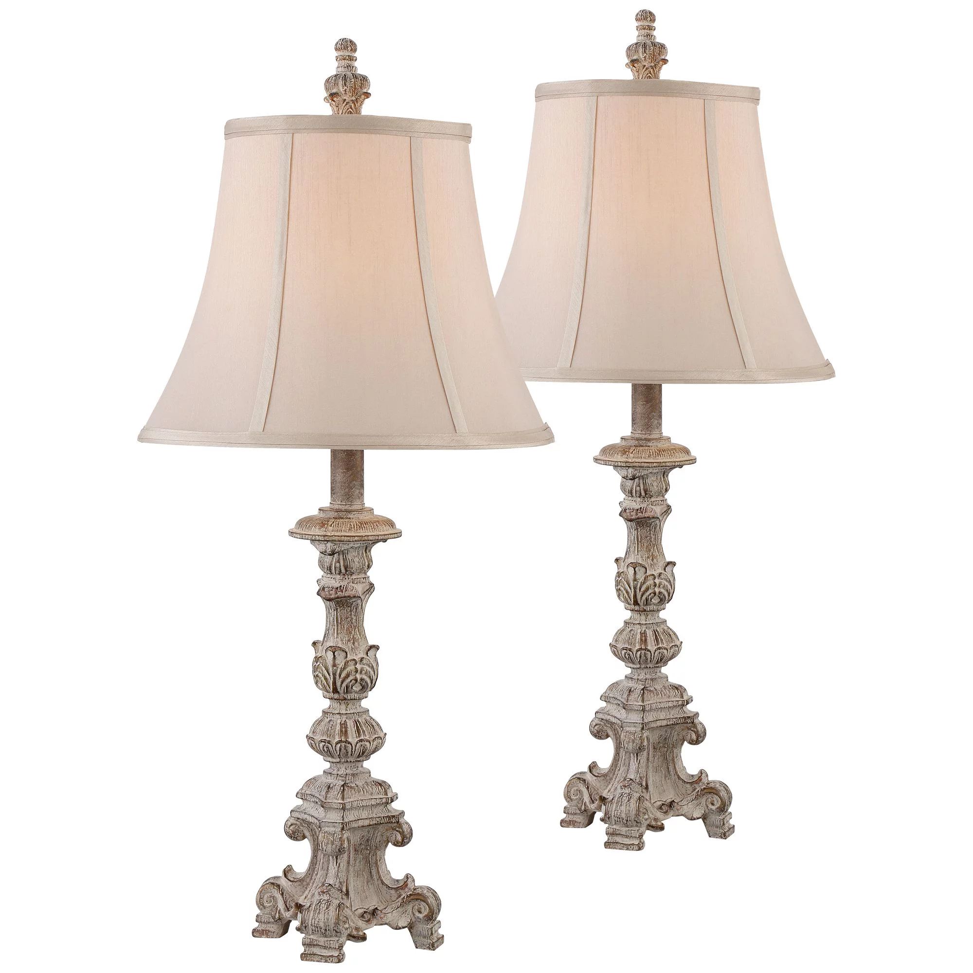 Regency Hill Shabby Chic Table Lamps Set of 2 White Washed Candlestick Bell Shade for Living Room... | Walmart (US)