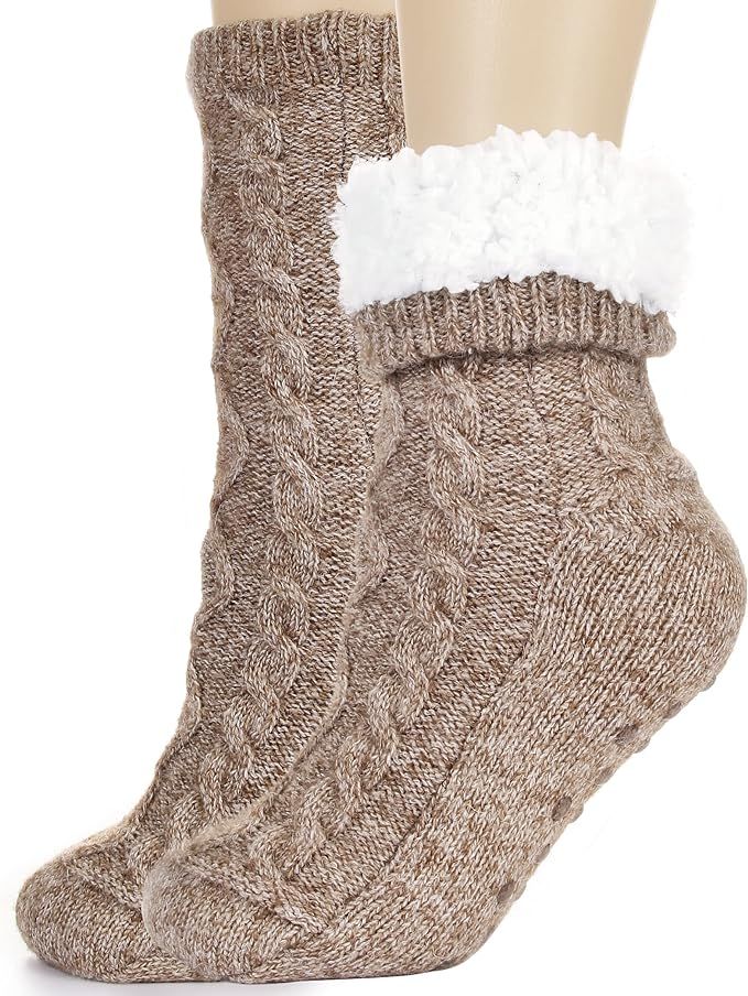Tough Land Slipper Socks for Women with Grippers Non Slip, Sherpa Lined Slipper Socks | Amazon (US)