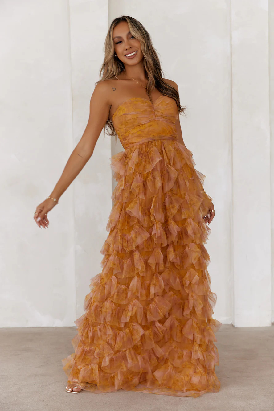Festival Of You Strapless Tulle Maxi Dress Mustard | Hello Molly (AU)