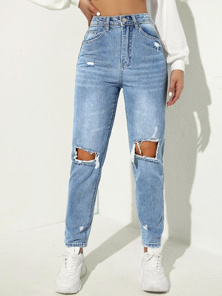 Ripped Detail Mom Jeans | SHEIN
