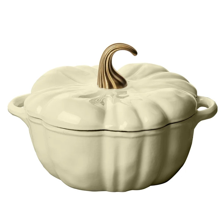 Smith & Clark 4 Quart Pumpkin Enameled Cast Iron Dutch Oven Casserole Pot with Lid, Cream White | Walmart (US)