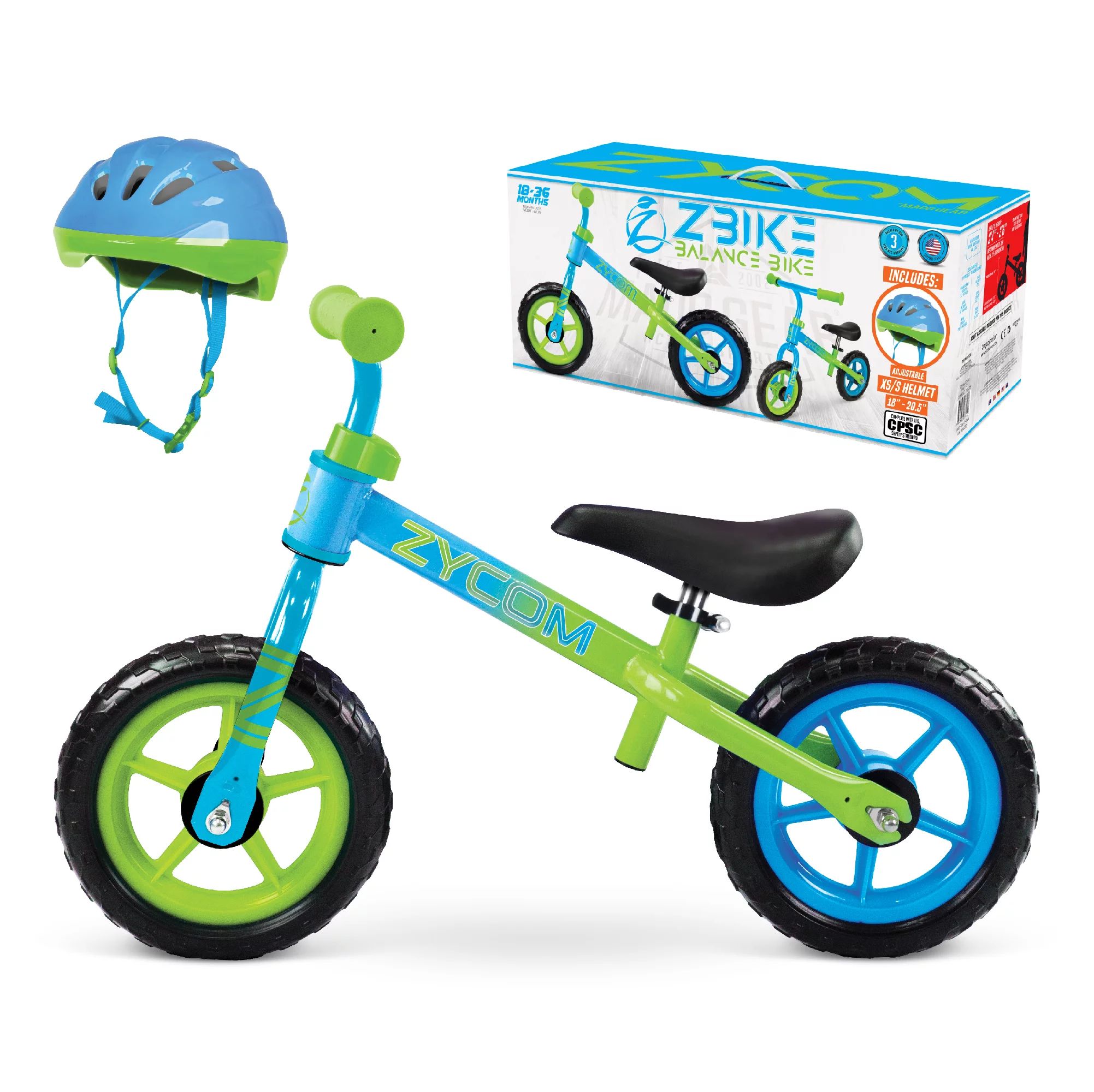 Zycom ZBike Toddlers Balance Bike and Adjustable Helmet Combo – Blue/Green - Suits Ages 18 – ... | Walmart (US)