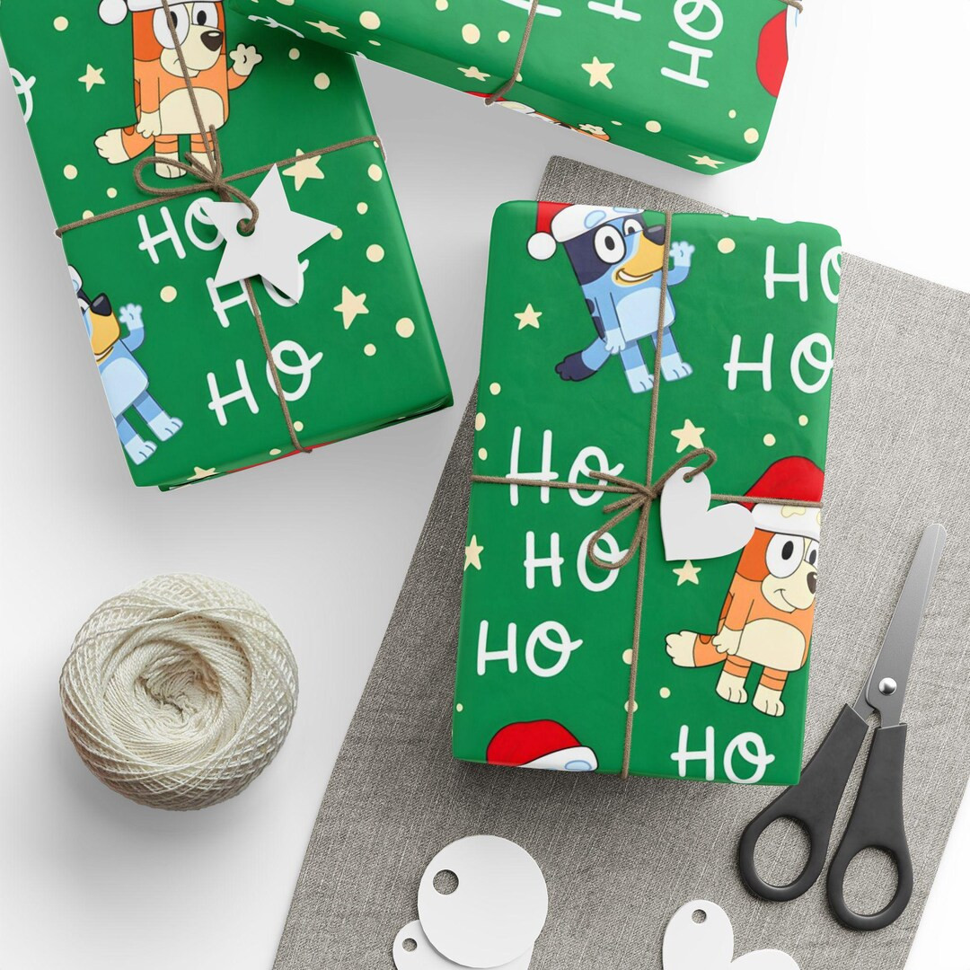 Green Christmas Bluey and Bingo Gift Wrap, Red Bluey Holiday Wrapping Paper, Bluey and Bingo Gift... | Etsy (US)