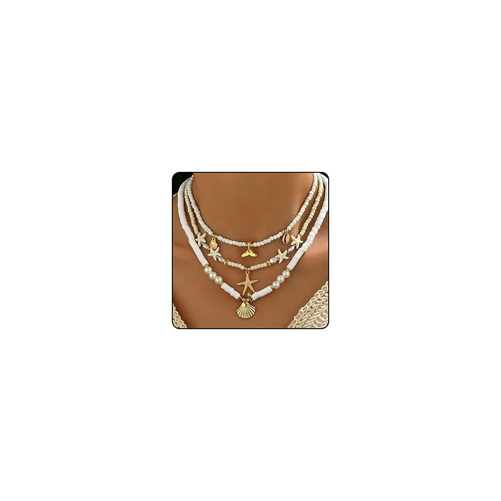 Sea Shell Necklace for Women White Puka Shell Necklaces Summer Shell Starfish Sea Turtle Pendant ... | Amazon (US)