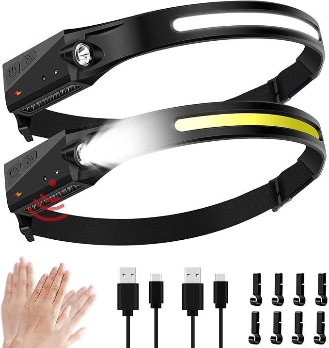 Headlamp Flashlight, 2Packs Rechargeable Headlamps, 230°Wide Beam Motion Sensor Headlight, 5 Mod... | Amazon (US)